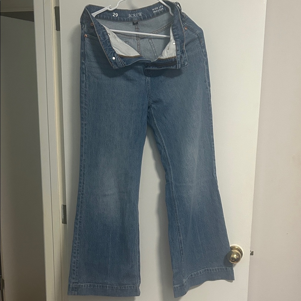 J. Crew Wide-Leg High-Rise Jeans in Medium Blue Denim